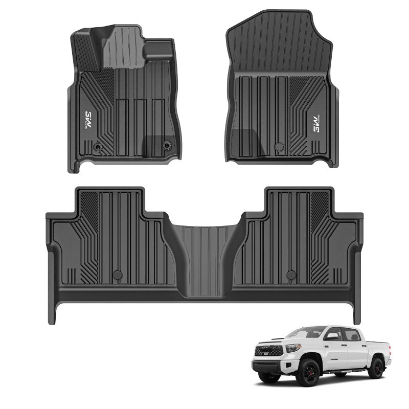 3W Floor Mats Fit for Toyota Tundra 20142021 Only for CrewMax Cab TPE All Weather Custom Fit Floor Liner for Tundra Accessories SR5TRDLimited 1st and 2nd Row Full Set Car Mats Easy Clean Black