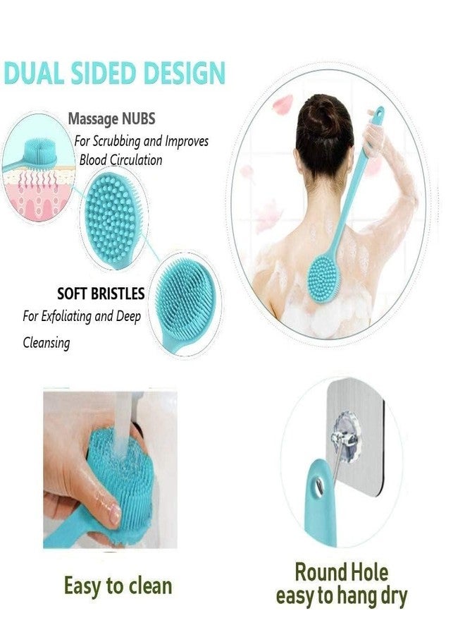 draval Silicone Shower Brush with Long Handle, Non-Stick Scrubber for Dishwasher and Microwave, multicolor - Image 3