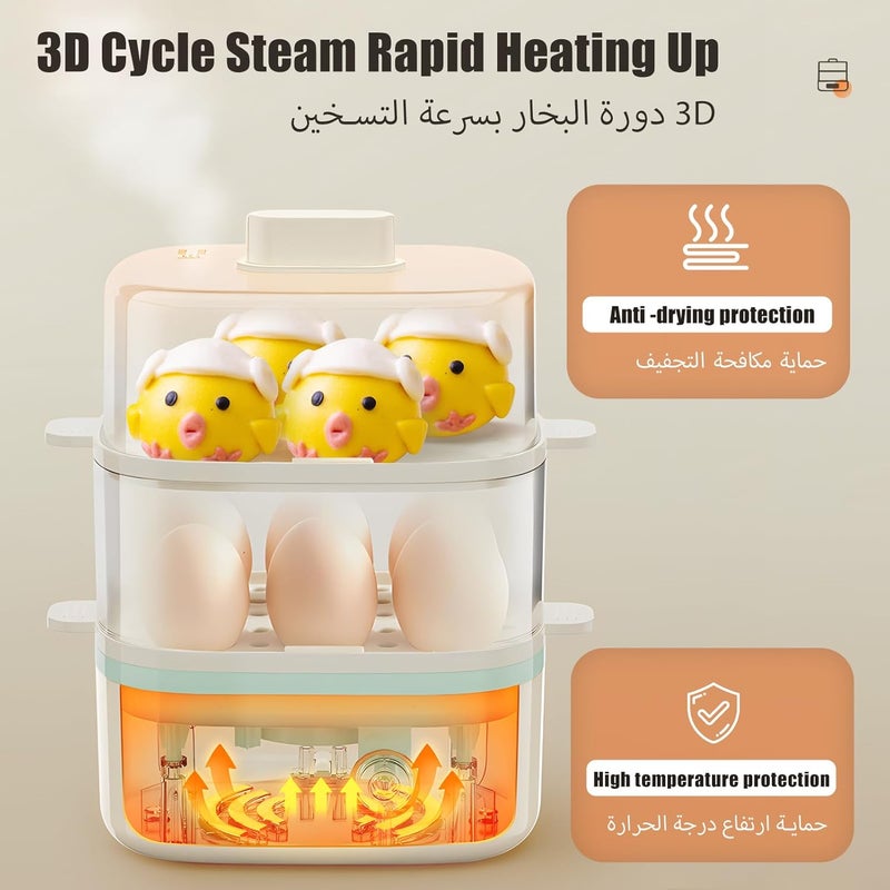  كاو KAWU طباخ بيض مزدوج الطبقة سريع للطعام، طباخ بيض كهربائي لتحضير الإفطار مع إيقاف تلقائي، سعة 12 بيضة، مناسب لتبخير الذرة، الكعك، البيلاف، الوجبات الخفيفة - Image 2