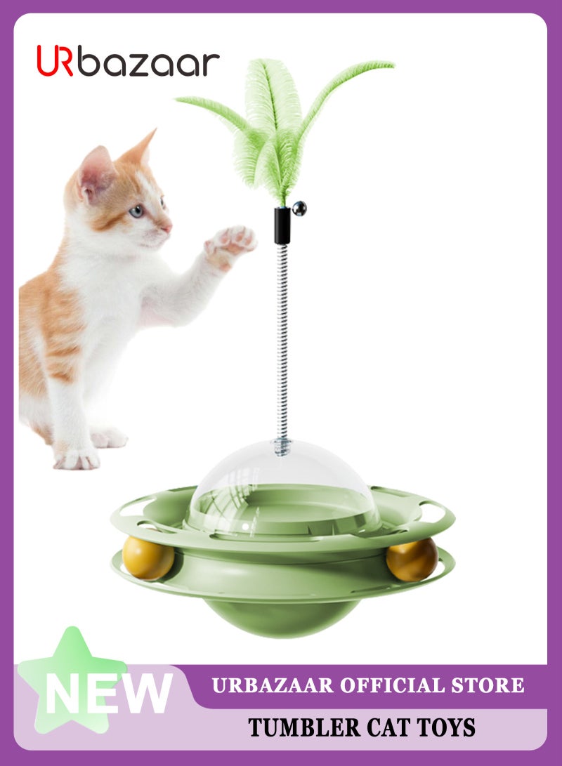أوربازار لعبة قطط تفاعلية للقطط المنزلية، كرات لعب قطط دوارة بثلاث مستويات مع 3 كرات ملونة، لعبة دوارة للقطط ذات مسار دائري مع عصا من ريش القطط، مناسبة للقطط الصغيرة للصيد/المطاردة/ممارسة الرياضة (أخضر) - Image 1