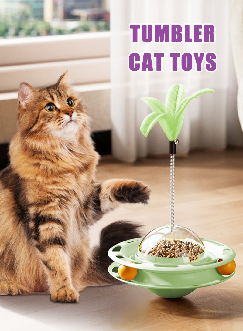أوربازار لعبة قطط تفاعلية للقطط المنزلية، كرات لعب قطط دوارة بثلاث مستويات مع 3 كرات ملونة، لعبة دوارة للقطط ذات مسار دائري مع عصا من ريش القطط، مناسبة للقطط الصغيرة للصيد/المطاردة/ممارسة الرياضة (أخضر) - Image 3