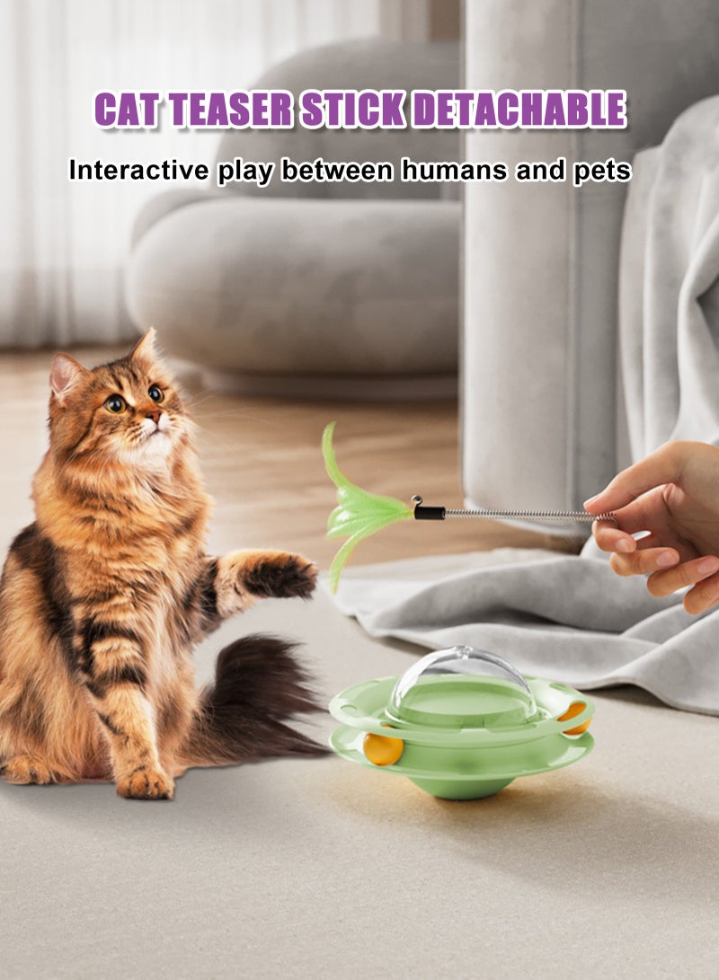 أوربازار لعبة قطط تفاعلية للقطط المنزلية، كرات لعب قطط دوارة بثلاث مستويات مع 3 كرات ملونة، لعبة دوارة للقطط ذات مسار دائري مع عصا من ريش القطط، مناسبة للقطط الصغيرة للصيد/المطاردة/ممارسة الرياضة (أخضر) - Image 5