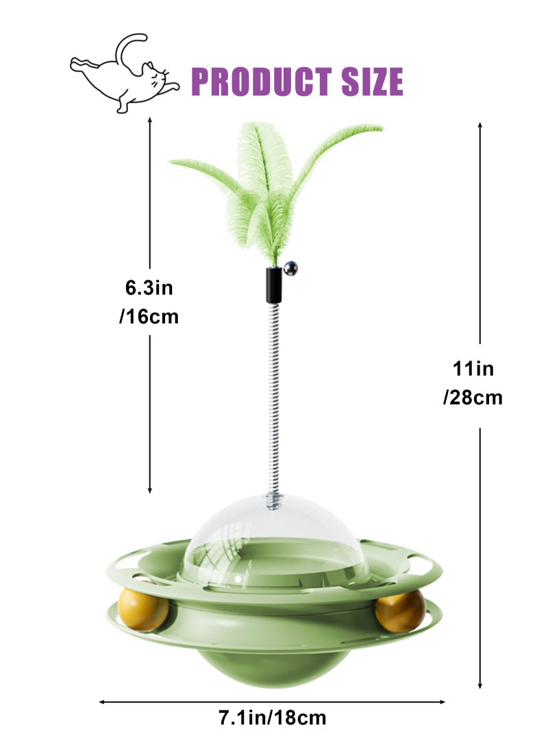 أوربازار لعبة قطط تفاعلية للقطط المنزلية، كرات لعب قطط دوارة بثلاث مستويات مع 3 كرات ملونة، لعبة دوارة للقطط ذات مسار دائري مع عصا من ريش القطط، مناسبة للقطط الصغيرة للصيد/المطاردة/ممارسة الرياضة (أخضر) - Image 2