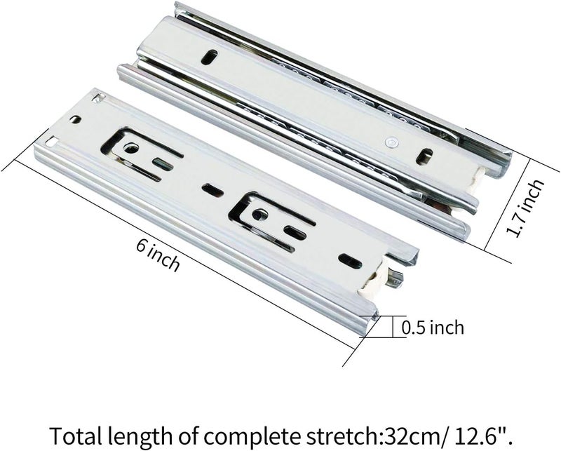 URBEST Ball Bearing Drawer Slides Full Extension 6 Inch Telescopic Slider for Cabinet, 1Pair (6-Inch) - Image 2