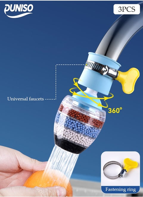 3 Pcs Faucet Water Filter，6 Layer Cartridge Activated Carbon Filters,360 Rotating Water-Saving Nozzle Filter Faucet for Kitchen BathroomDetachable For Cleaning And Reuse，Suitable for Circular Faucets with A Diameter of 15mm-23mm