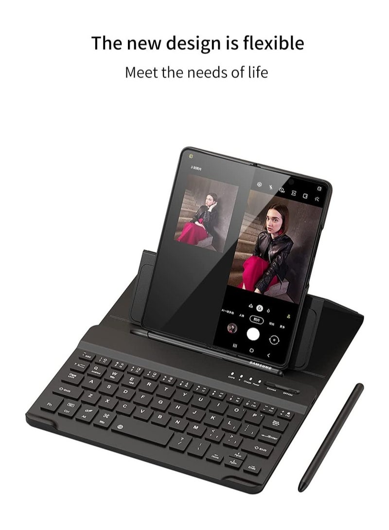 ELTRAZONE Samsung Galaxy Z Fold 4 Case,Screen Protector Keyboard Leather Case Stylus+Pen Slot Phone Office Kit,Folding Phone Cover for Samsung Galaxy Z Fold 4 5G- - Image 2