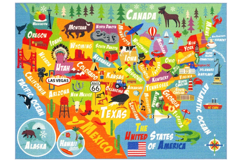 KC Cubs 3x5 USA United States Map Toy Car Road Rug Educational Play Mat Carpet for Kids Toddlers Nursery Classroom Playroom Baby Daycare - Image 4