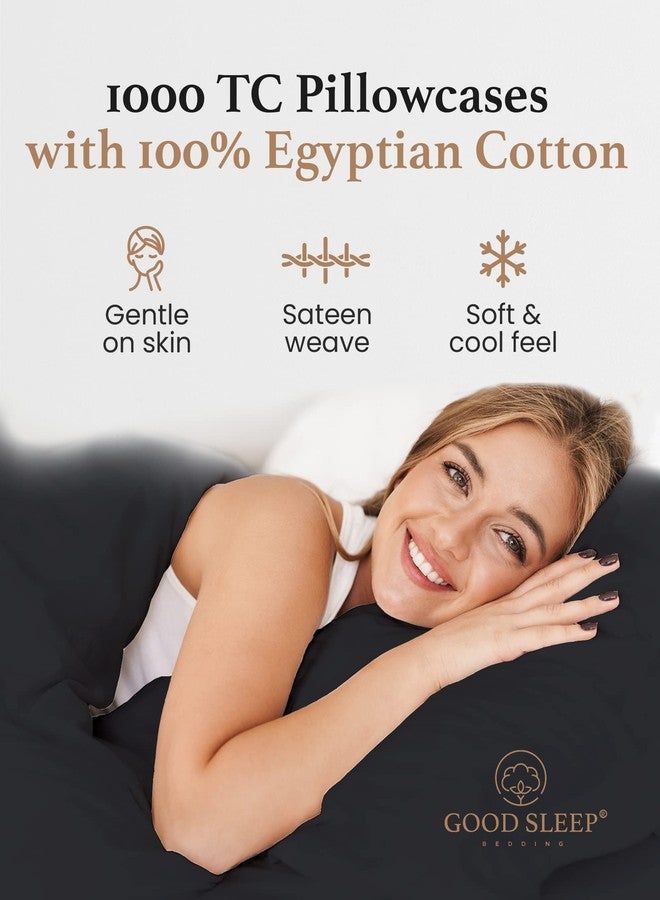 Good Sleep Bedding 1000 TC Black King Pillowcases Set of 2 100% Egyptian Cotton Pillow Cases with Long Staple Cotton & Sateen Weave, Silky Soft Hotel - Like Bed Pillow Covers for Comfy Sleeping, Snug Fit - Image 4