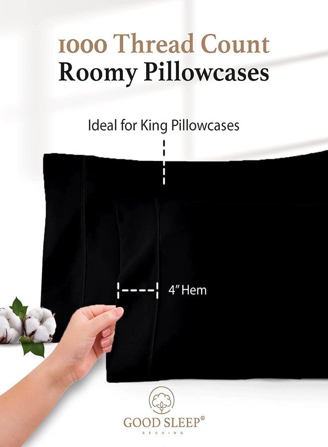 Good Sleep Bedding 1000 TC Black King Pillowcases Set of 2 100% Egyptian Cotton Pillow Cases with Long Staple Cotton & Sateen Weave, Silky Soft Hotel - Like Bed Pillow Covers for Comfy Sleeping, Snug Fit - Image 3