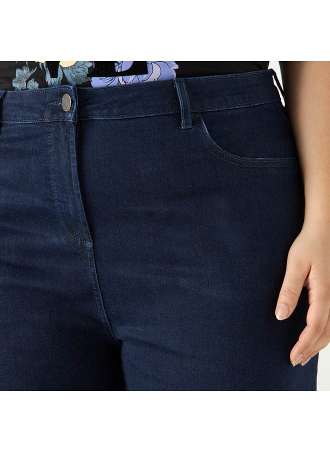 Ulla Popken Plus Size Ulla Popken Solid Wide Leg Jeans with Button Closure  - Image 4