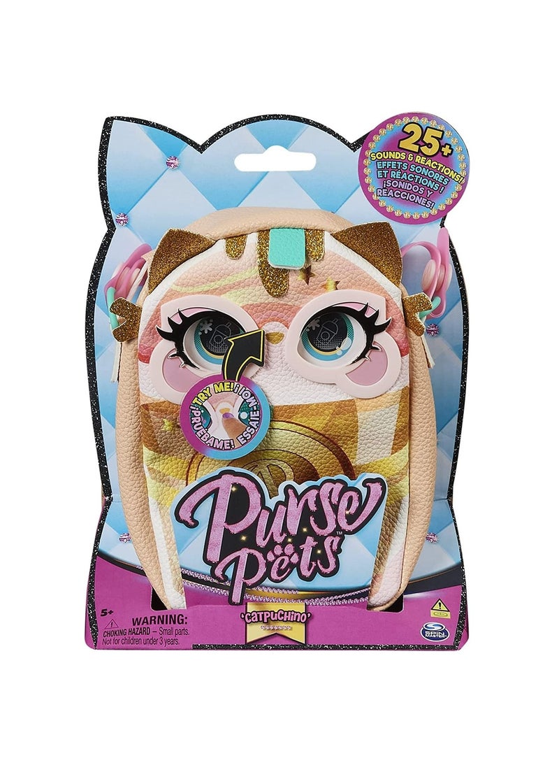 SPIN MASTER Purse Pets, Treat Yo Self Catpuchino Interactive Pet Toy & Crossbody Bag with Lights, Over 25 Sounds & Reactions  - Image 1