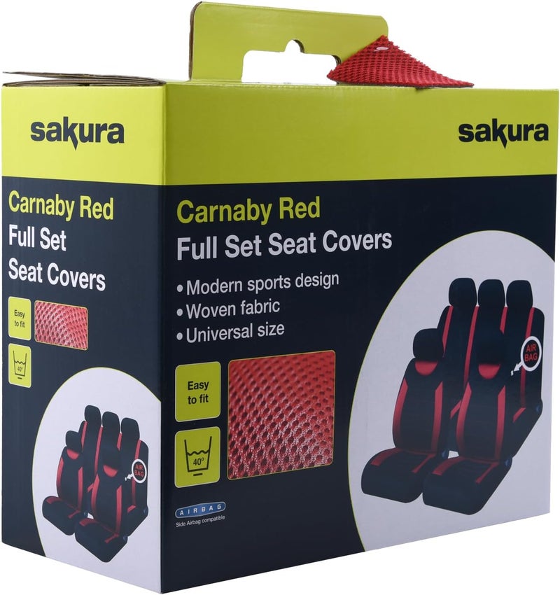 SAKURA Car Seat and Headrest Covers Carnaby Red SS5293 - Full Set Universal Size Elasticated Hems Side Airbag Compatible Washable Easy Fit - Image 2