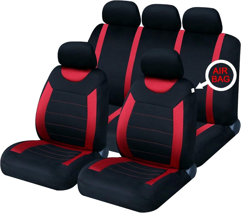 SAKURA Car Seat and Headrest Covers Carnaby Red SS5293 - Full Set Universal Size Elasticated Hems Side Airbag Compatible Washable Easy Fit - Image 1