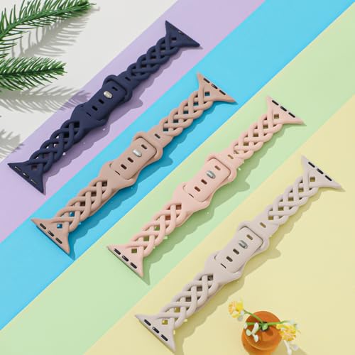 iWabcertoo Slim Silicone Bands Compatible with Apple Watch Band 40mm 38mm 41mm 44mm 45mm 46mm 49mm 42mm Women Floral Breathable Braided Lace Thin Sport Strap Replacement Wristbands iWatch SE Series 11 10 9 8 7 6 5 4 3 ultra 2 - Image 4