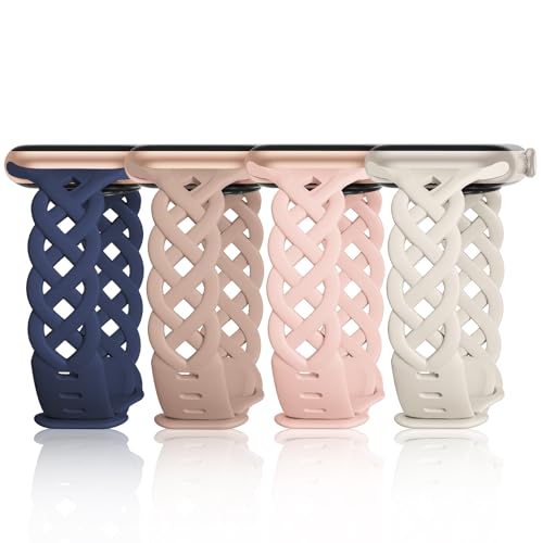 iWabcertoo Slim Silicone Bands Compatible with Apple Watch Band 40mm 38mm 41mm 44mm 45mm 46mm 49mm 42mm Women Floral Breathable Braided Lace Thin Sport Strap Replacement Wristbands iWatch SE Series 11 10 9 8 7 6 5 4 3 ultra 2 - Image 1