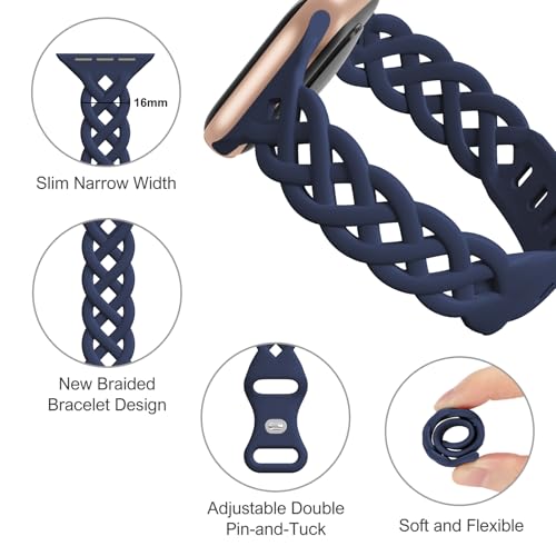iWabcertoo Slim Silicone Bands Compatible with Apple Watch Band 40mm 38mm 41mm 44mm 45mm 46mm 49mm 42mm Women Floral Breathable Braided Lace Thin Sport Strap Replacement Wristbands iWatch SE Series 11 10 9 8 7 6 5 4 3 ultra 2 - Image 2