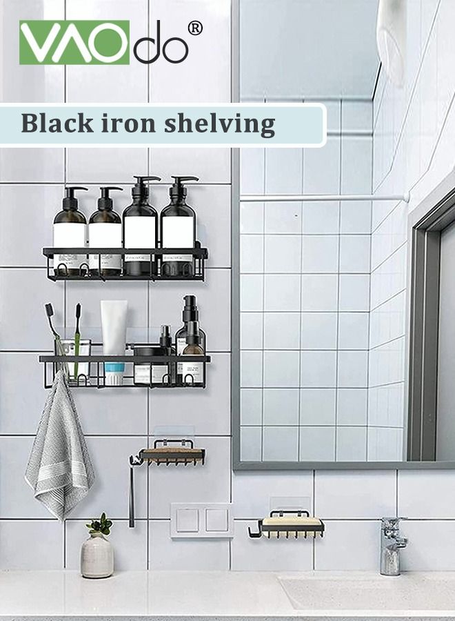VAOdo 4 قطع من أرفف الدش منظم الدش اللاصق بدون حفر سعة كبيرة مقاومة للصدأ من الفولاذ المقاوم للصدأ منظم الدش للحمام الداخلي باللون الأسود - Image 2