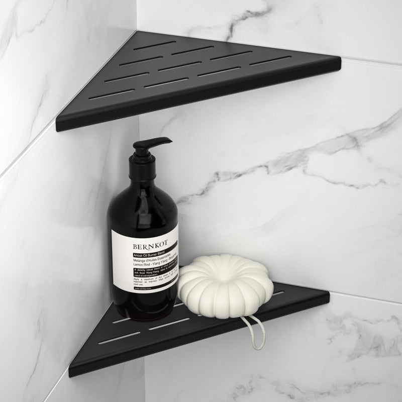 Bernkot 8 '' Corner Shower Shelf 2pcs 304 رفوف الحمام الفولاذ المقاوم للصدأ لجص الجدار المبلوم في رف الرف لا حاجة (8 '' أسود) - Image 1