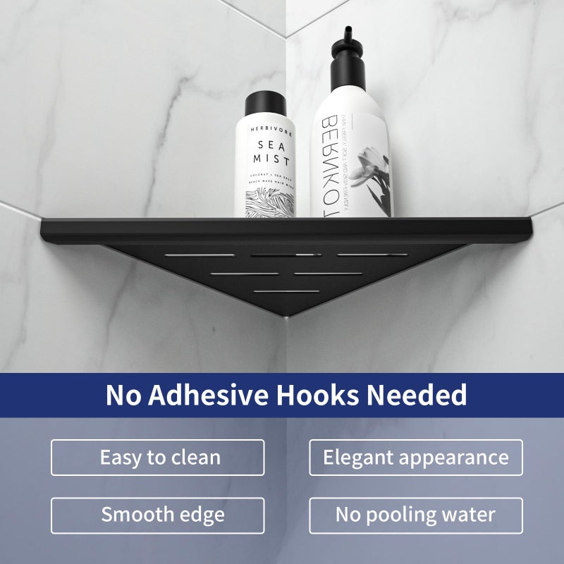 Bernkot 8 '' Corner Shower Shelf 2pcs 304 رفوف الحمام الفولاذ المقاوم للصدأ لجص الجدار المبلوم في رف الرف لا حاجة (8 '' أسود) - Image 2