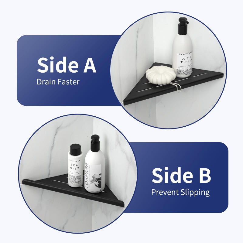 Bernkot 8 '' Corner Shower Shelf 2pcs 304 رفوف الحمام الفولاذ المقاوم للصدأ لجص الجدار المبلوم في رف الرف لا حاجة (8 '' أسود) - Image 5