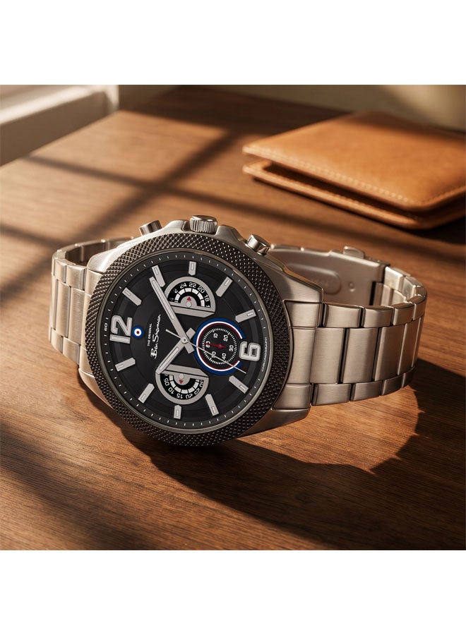 Ben Sherman Sheffield Black Dial Stainless Steel Bracelet Chronograph Watch for Men, 44mm - Image 4