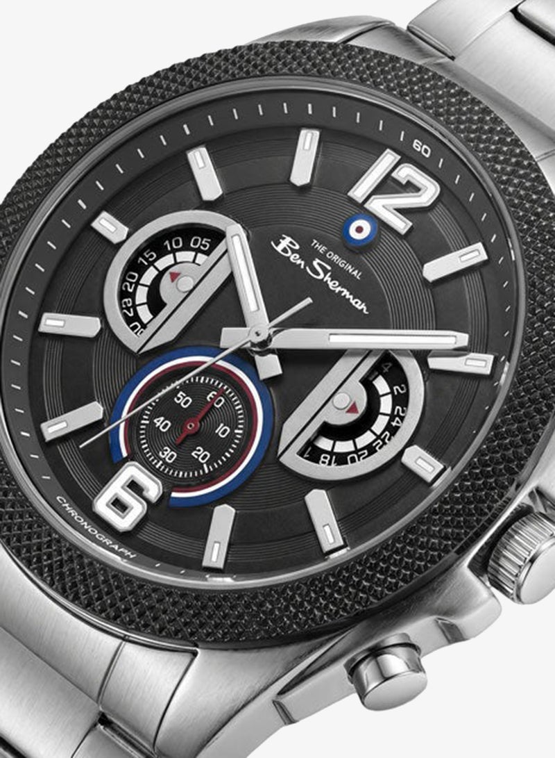 Ben Sherman Sheffield Black Dial Stainless Steel Bracelet Chronograph Watch for Men, 44mm - Image 2