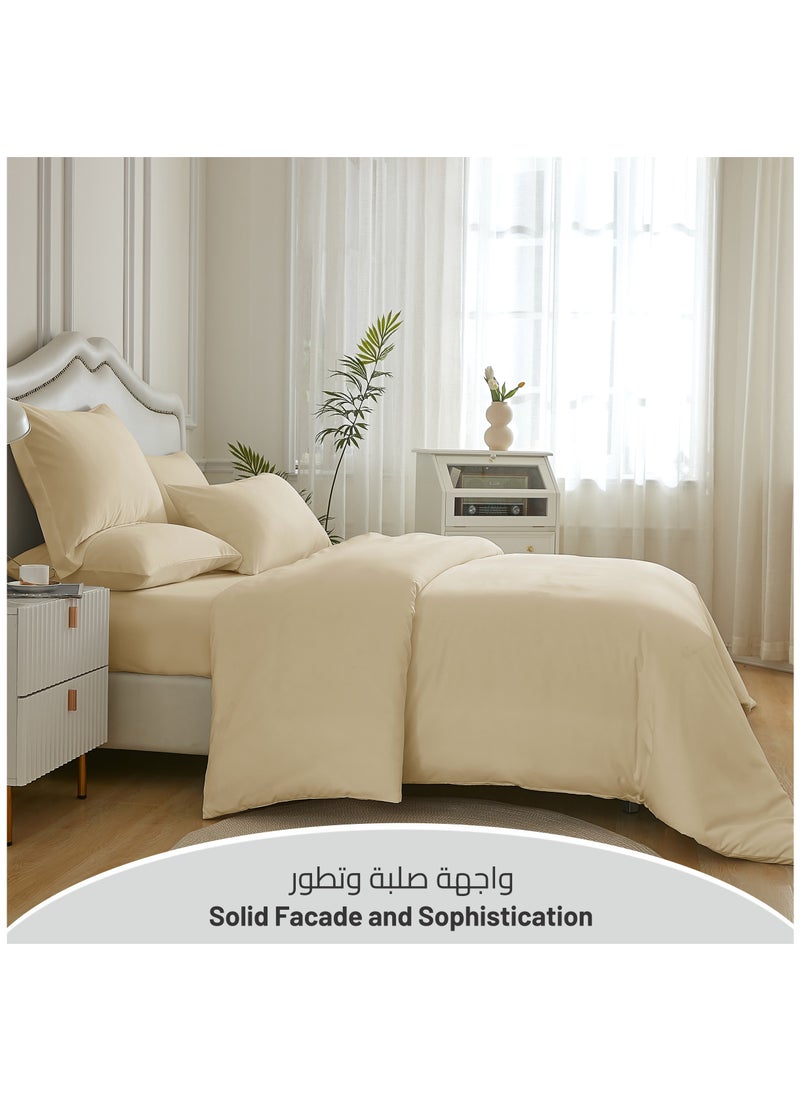 Donetella Duvet Set 6 Piece Double Size All Season Premium Solid Bedding Set With Zipper Closure Bed Duvet Covers and Corner Ties(Without Insert) Ivory  - Image 2