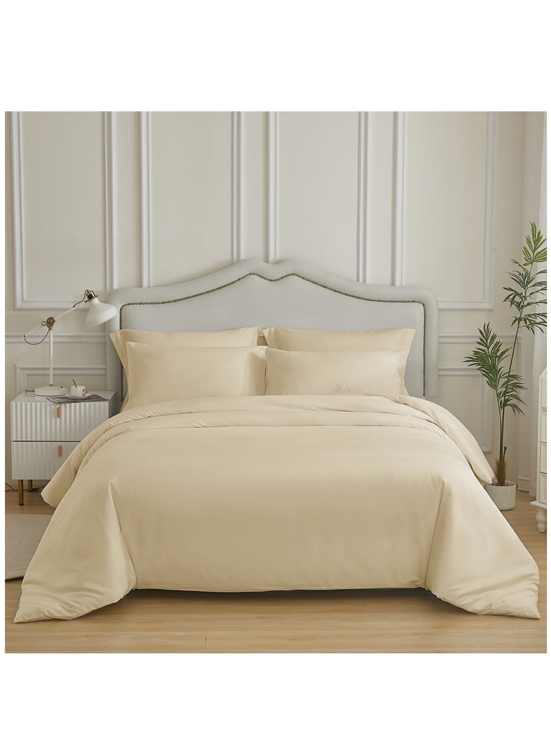 Donetella Duvet Set 6 Piece Double Size All Season Premium Solid Bedding Set With Zipper Closure Bed Duvet Covers and Corner Ties(Without Insert) Ivory  - Image 1