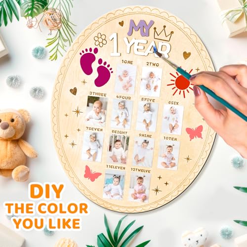Barri Design My First Year Photo Board Baby Photo Frame 1st Year Birthday Display Picture Wood Board Boy Girls 12 Months Milestone Picture Frame Boys or Girls Keepsake Gift Baby Shower First Birthday Party Decor - Image 2