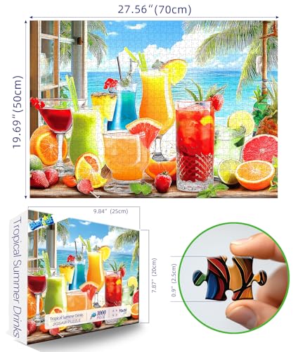 Blueforest Colorful Drinks 1000 Piece Jigsaw Puzzle for Adults Summer Tropical Beach Scene with Fresh Fruits Ocean Vibrant Coastal Art Perfect for Relaxation Home Decor275 x 197 - Image 5