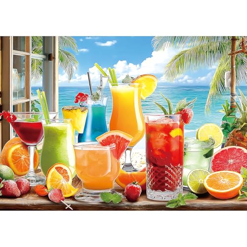 Blueforest Colorful Drinks 1000 Piece Jigsaw Puzzle for Adults Summer Tropical Beach Scene with Fresh Fruits Ocean Vibrant Coastal Art Perfect for Relaxation Home Decor275 x 197 - Image 1
