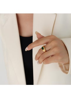 European and American Wedding Couples Pair Ring Court Style Niche Design Sense White Green Zircon Inlaid Ring Titanium Steel Gold Plated RingA391-gold green zircon ring A391-gold green zircon ring