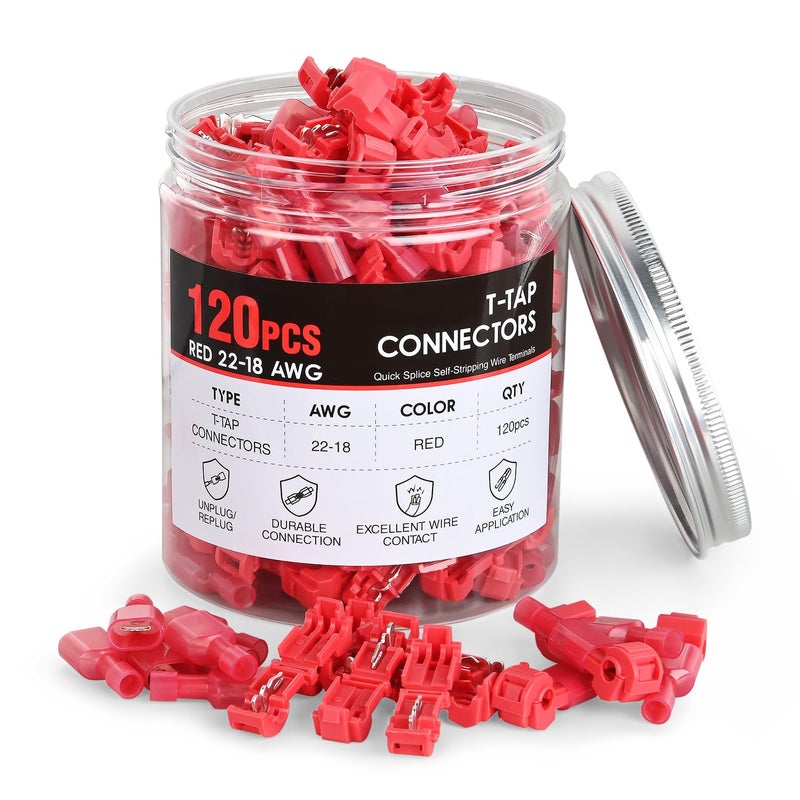 Nilight 120PCS60 Pairs Quick Splice Disconnect Wire Terminals TTap Spade Connectors Red 2216 AWG Male Female Fully Insulated Electrical Wire Crimp SelfStripping Kit - Image 2