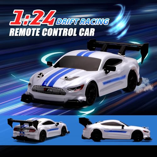 jaming 1:24 Scale RC Drift Car,4WD 2.4GHz High Speed Racing Hobby Sport Toy Car Vehicle with LED Lights,Racing and Drift Wheels for Adult Boys Girls Kids Gift (8602-White) - Image 3