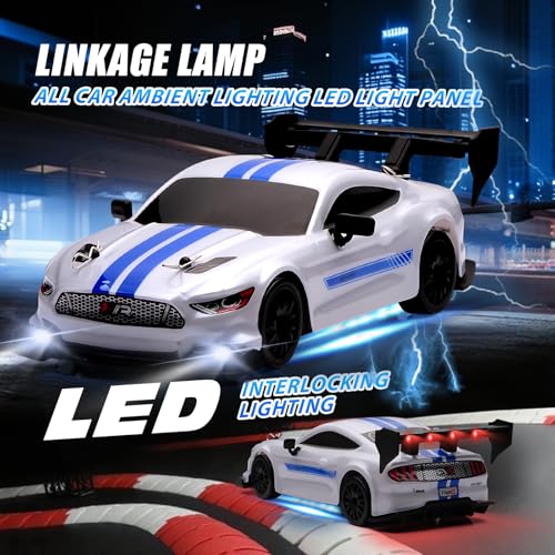 jaming 1:24 Scale RC Drift Car,4WD 2.4GHz High Speed Racing Hobby Sport Toy Car Vehicle with LED Lights,Racing and Drift Wheels for Adult Boys Girls Kids Gift (8602-White) - Image 5