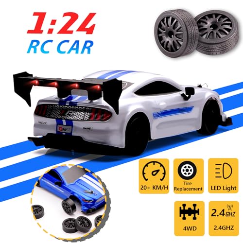 jaming 1:24 Scale RC Drift Car,4WD 2.4GHz High Speed Racing Hobby Sport Toy Car Vehicle with LED Lights,Racing and Drift Wheels for Adult Boys Girls Kids Gift (8602-White) - Image 2