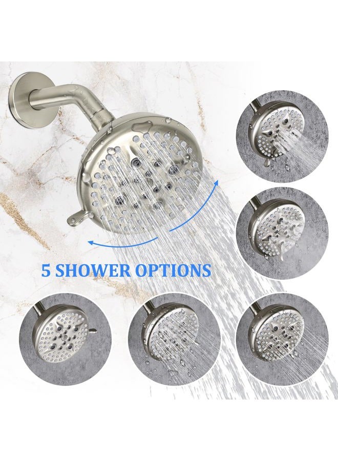 KINSE shower faucet set with shower valve，5-inch shower head 5 Spray Modes，shower kits with shower valve system，shower head with handle（Brushed Nickel ） - Image 4