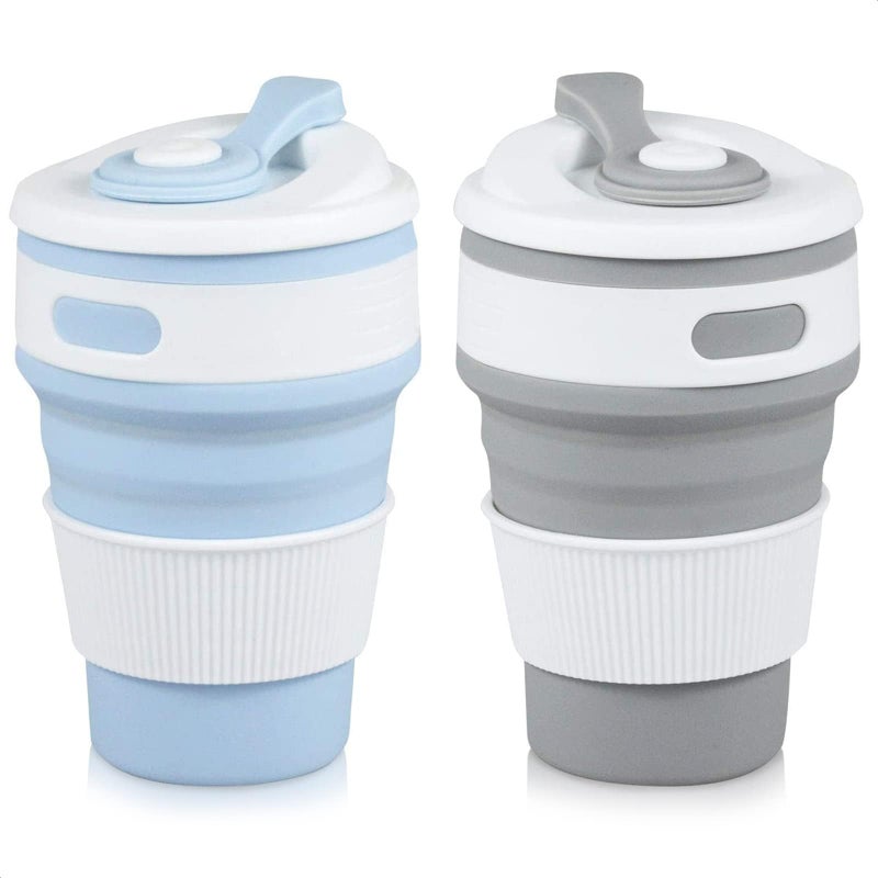 VIKROM 2-Pack Collapsible Coffee Cup Reusable â€“ 12oz Leakproof Travel Coffee Mug, Silicone, Foldable & Portable for Hiking, Camping, Office | Lightweight, Heat-Resistant, Easy to Clean, Outdoor & Travel Cup - Image 1