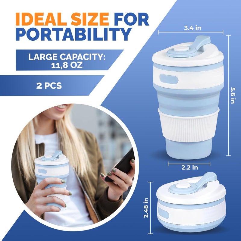 VIKROM 2-Pack Collapsible Coffee Cup Reusable â€“ 12oz Leakproof Travel Coffee Mug, Silicone, Foldable & Portable for Hiking, Camping, Office | Lightweight, Heat-Resistant, Easy to Clean, Outdoor & Travel Cup - Image 2