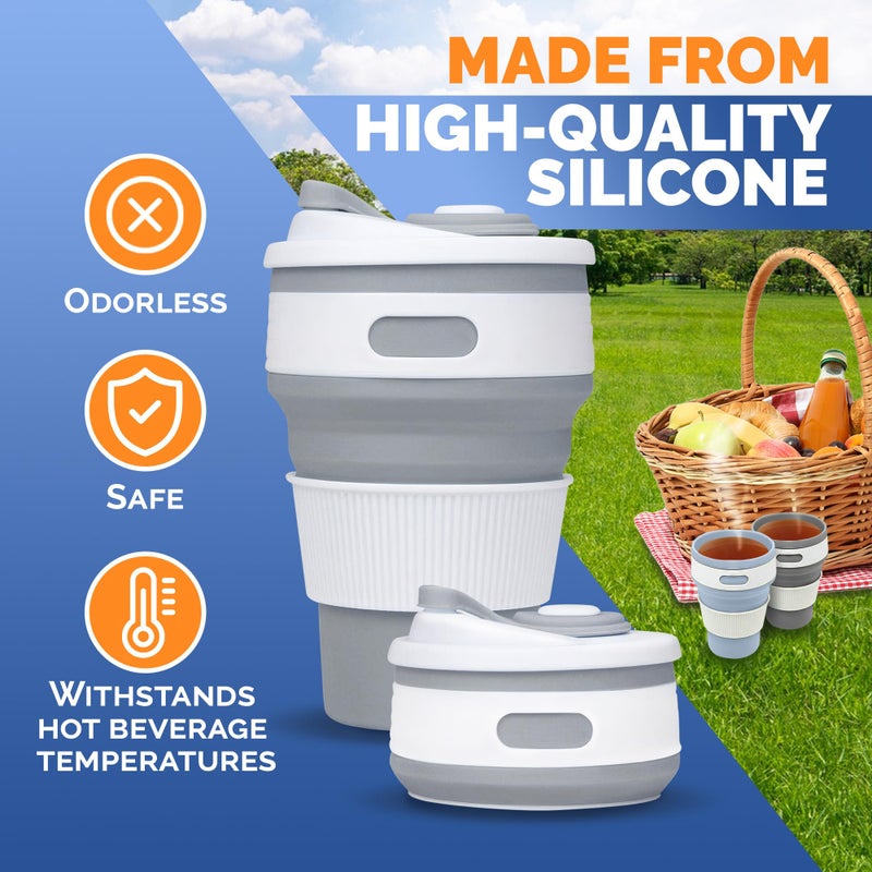 VIKROM 2-Pack Collapsible Coffee Cup Reusable â€“ 12oz Leakproof Travel Coffee Mug, Silicone, Foldable & Portable for Hiking, Camping, Office | Lightweight, Heat-Resistant, Easy to Clean, Outdoor & Travel Cup - Image 3