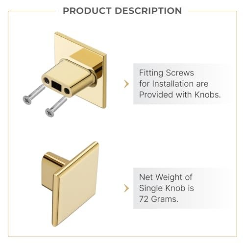 LAPO Drawer Knobs for Furniture | Square Cabinet Knob | Ideal for Kitchen & Dresser Use | PVD Gold Finish | Durable Decorative Hardware | 3 Years Warranty | Pack of 10 - Image 4
