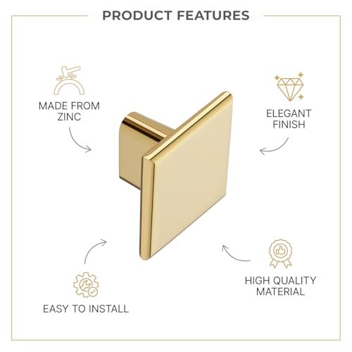LAPO Drawer Knobs for Furniture | Square Cabinet Knob | Ideal for Kitchen & Dresser Use | PVD Gold Finish | Durable Decorative Hardware | 3 Years Warranty | Pack of 10 - Image 3