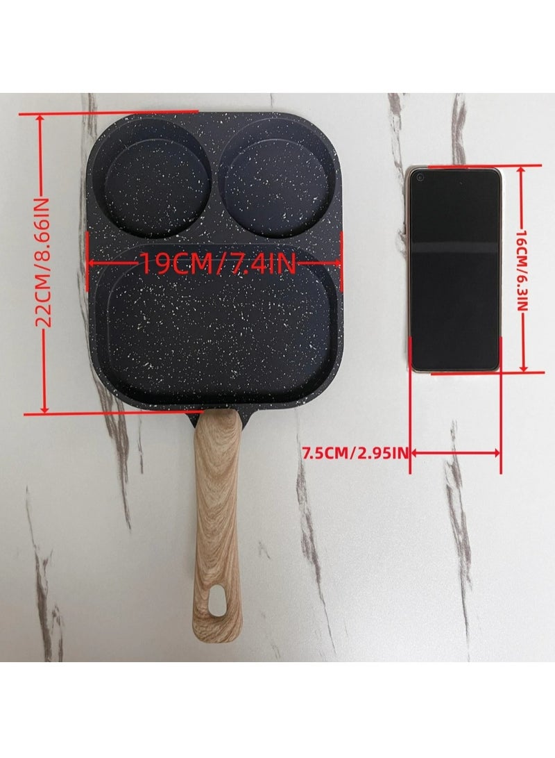 مقلاة متعددة الاستخدامات مصنوعة من سبائك الألومنيوم غير اللاصقة، ذات حجرتين للبيض والخبز المحمص - مقاومة للصدأ بمقابض خشبية، مثالية للطهي بالغاز والحث - Image 4