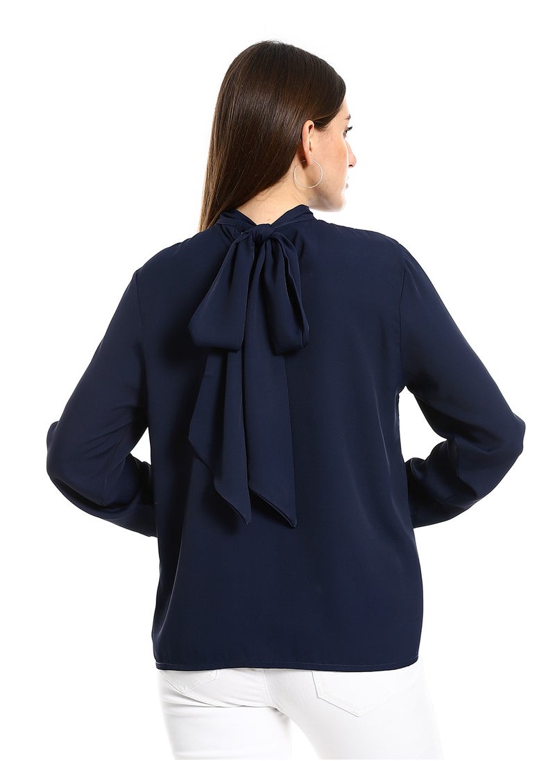 MERCH Simple Navy blouse with tie at the back  - Image 3
