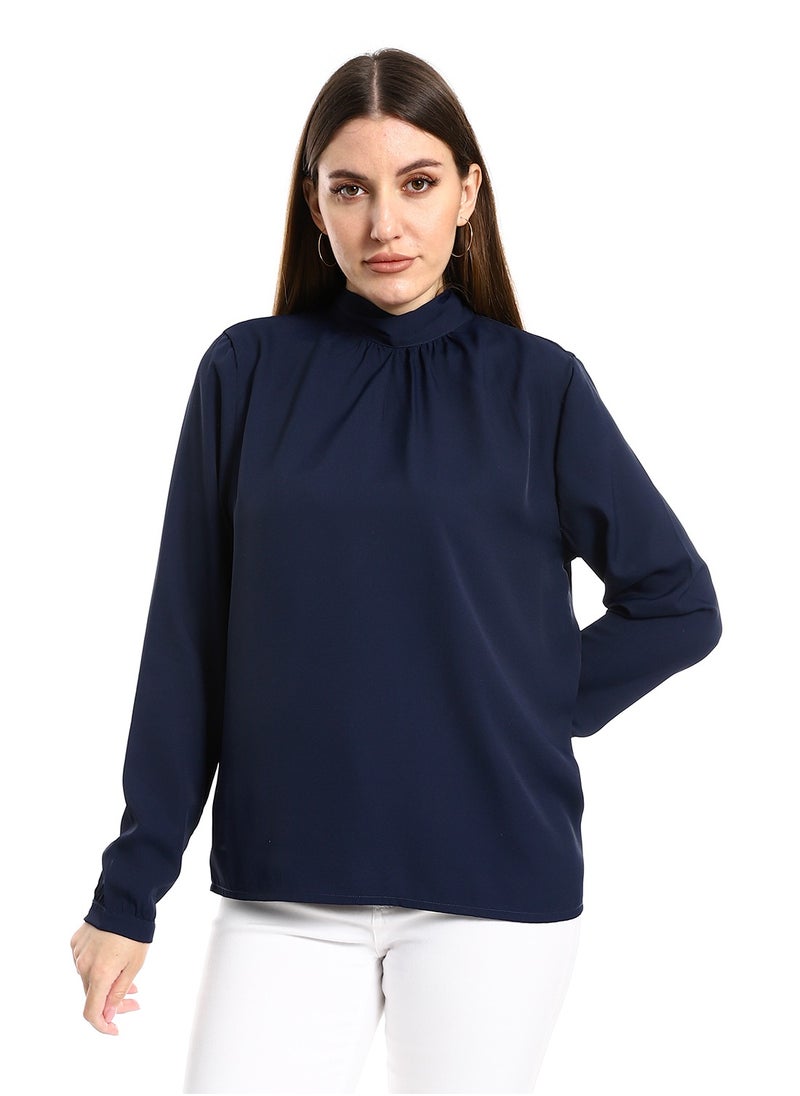 MERCH Simple Navy blouse with tie at the back  - Image 1