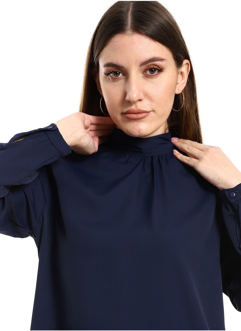 MERCH Simple Navy blouse with tie at the back  - Image 4