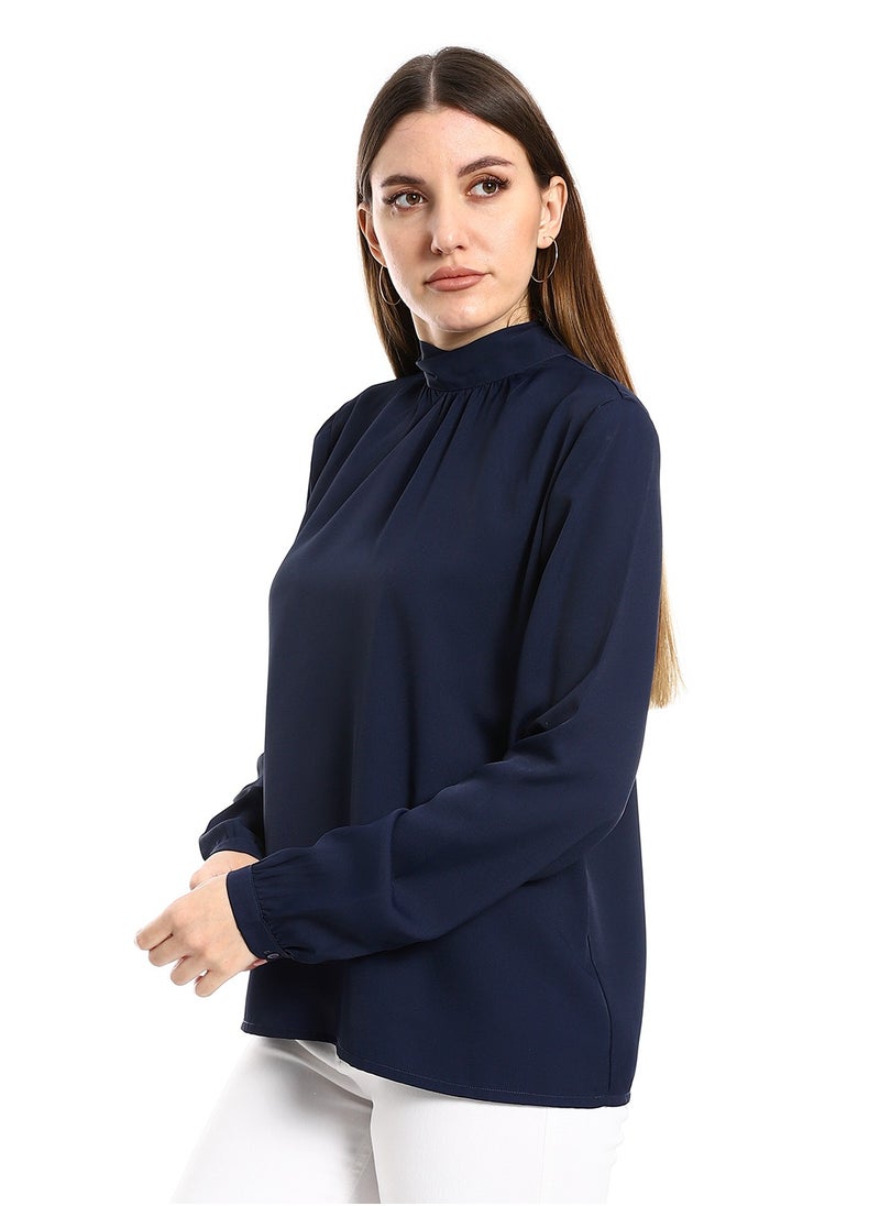 MERCH Simple Navy blouse with tie at the back  - Image 2