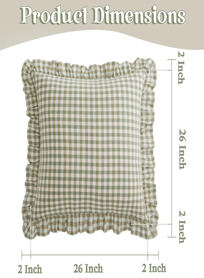 KKJIAF Ruffle Gingham Pillow Covers 26 x 26 Inches, Cotton Plaid Throw Pillow Shams Set of 2, Ruffled Plaid Pillow Cases with Envelope Closure for Sofa Bed (Sage Green Plaid) - Image 2