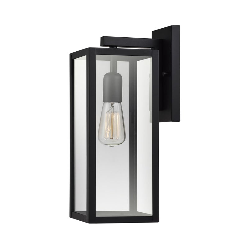 Globe Electric 44176 Bowery 1-Light Outdoor and Indoor Wall Sconce with a Matte Black Finish and Clear Glass Panes Shade, Weather Resistant Technology - Image 1