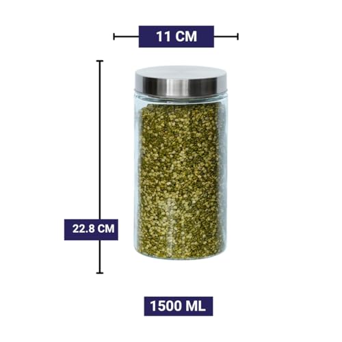 Femora Glass Jars for Kitchen| Glass Storage Containers Jars for Kitchen| Round Glass Jars| 1 Year Warranty| Airtight Lid| Jars for Snacks, Fry Food, Masala, Spice, Pickles, Cookies| 1500ml| Pack of 1 - Image 3